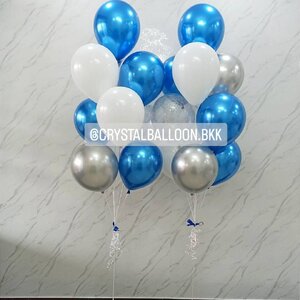 ลูกโป่ง แสดงความยินดี ช่อลูกโป่ง ช่อ 10 ลูก 2 ช่อ Theme น้ำเงิน-ขาว พร้อม ลูกโป่งใส ใส่กลิตเตอร์ พร้อมตกเเต่ง สามารถเปลี่ยนสีลูกโป่งได้