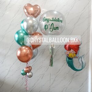 ลูกโป่ง รับปริญญา Bubble ขนาด 24" กลิตเตอร์สีเงิน พร้อม ช่อลูกโป่งฟอยล์หัวใจ ขนาด 18" ช่อ 7 ลูก 1 ช่อ พร้อมตกแต่ง ฟอยล์ Mermaid 1 ชิ้น สามารถเปลี่ยนสีลูกโป่ง/เปลียนข้อความ/เปลี่ยนขนาด/เปลี่ยนสี-ฟอยล์ตกแต่งได้