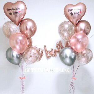 ลูกโป่ง วันเกิด ช่อลูกโป่งฟอยล์หัวใจ ขนาด 18" 2 ช่อ พร้อม ฟอยล์ตัวอักษร Happy Birthday พร้อมตกเเต่ง สามารถเปลี่ยนสีลูกโป่ง/เปลี่ยนข้อความ/เปลี่ยนสี-ฟอยล์ตกแต่งได้