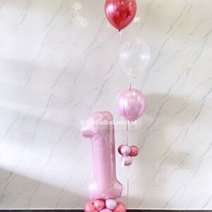 ลูกโป่ง วันเกิดเด็ก ฟอยล์ตัวเลข ขนาด 40" ตั้งฐาน 1 ชิ้น พร้อม ช่อลูกโป่ง ช่อ 3 ลูก 1 ช่อ ธีมสีชมพู พร้อมตกแต่ง สามารถเปลี่ยนสีลูกโป่ง/เปลี่ยนสี-ฟอยล์ตัวเลข/เปลี่ยนฟอยล์ตกแต่งได้