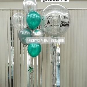 ลูกโป่ง เปิดร้าน Bubble ขนาด 36" Theme สีเงิน-เขียว พร้อมตกแต่ง ช่อลูกโป่ง 9 ลูก 1 ช่อ,ลูกโป่งใส ใส่กลิตเตอร์ สามารถเปลี่ยนสีลูกโป่ง/เปลี่ยนข้อความ/เปลี่ยนขนาดได้