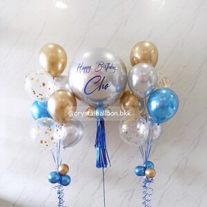 ลูกโป่ง วันเกิด ลูกโป่งยาง ขนาด 24" สีเงินโครเมี่ยม พร้อม ช่อลูกโป่ง ช่อ 7 ลูก 2 ช่อ พร้อมตกเเต่ง สามารถเปลี่ยนสีลูกโป่ง/เปลี่ยนข้อความ/เปลี่ยนขนาดได้