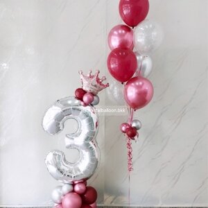ลูกโป่ง วันเกิดเด็ก ช่อลูกโป่ง ช่อ 7 ลูก 1 ช่อ พร้อม ฟอยล์ตัวเลข ขนาด 40" ตั้งฐาน 1 ชิ้น Theme ชมพู - แดง พร้อมตกแต่ง สามารถเปลี่ยนสีลูกโป่ง/เปลี่ยนข้อความ/เปลี่ยนสี-ฟอยล์ตัวเลข/เปลี่ยนฟอยล์ตกแต่งได้