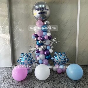 ลูกโป่ง วันเกิดเด็ก Themeเอลซ่า เสาลูกโป่ง ขนาด 36" 1 เสา ,ฟอยล์เกล็ดน้ำแข็งตั้งฐาน 2 ชิ้น ลูกโป่งตกแต่ง 18" 3 ลูก , พร้อมตกแต่ง สามารถเปลี่ยนสีลูกโป่งได้