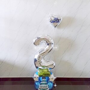 ลูกโป่ง วันเกิดเด็ก ฟอยล์ตัวเลข ขนาด 40" ตั้งฐาน 1 ชิ้น สีเงิน พร้อม ฟอยล์หัวใจ ขนาด 18" สีเงิน ตั้งพื้น 1 ชิ้น พร้อมตกแต่ง สามารถเปลี่ยนสีลูกโป่ง/เปลี่ยนสี-ฟอยล์ตัวเลข/เปลี่ยนสี-ฟอยล์ตกแต่งได้