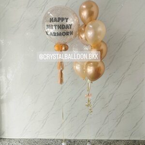 ลูกโป่ง วันเกิด Bubble ขนาด 24" กลิตเตอร์แชมเปญ พร้อมตกแต่ง ช่อลูกโป่ง 7 ลูก 1 ช่อ,ลูกโป่งใส 1 ลูก สามารถเปลี่ยนสีลูกโป่ง/เปลี่ยนข้อความ/เปลี่ยนขนาดได้