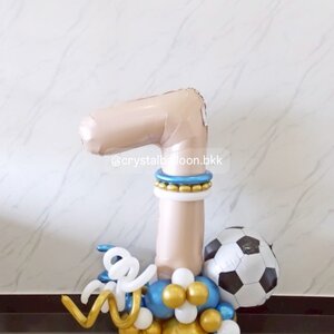 ลูกโป่ง วันเกิดเด็ก ฟอยล์ตัวเลข ขนาด 40" ตั้งฐาน 1 ชิ้น สีคาราเมล พร้อม ฟอยล์ฟุตบอล พร้อมตกแต่ง สามารถเปลี่ยนสีลูกโป่ง/เปลี่ยนสี-ฟอยล์ตัวเลข/เปลี่ยนฟอยล์ตกแต่งได้