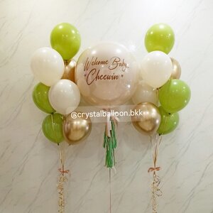 ลูกโป่ง Welcome Baby ลูกโป่งยาง ขนาด 24" สีแซน พร้อม ช่อลูกโป่ง ช่อ 7 ลูก 2 ช่อ พร้อมตกเเต่ง สามารถเปลี่ยนสีลูกโป่ง/เปลี่ยนข้อความ/เปลี่ยนขนาดได้