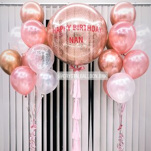 ลูกโป่ง วันเกิด Bubble ขนาด 36" สีโรสโกล ยอดนิยม พร้อม ช่อลูกโป่ง ช่อ 9 ลูก 2 ช่อ พร้อมตกเเต่ง สามารถเปลี่ยนสีลูกโป่ง/เปลี่ยนข้อความได้