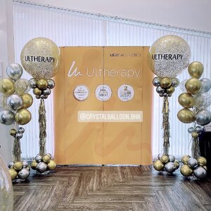 เสาลูกโป่ง เปิดงาน Bubble 36" 2 เสา พร้อม ช่อลูกโป่งโครเมี่ยม 10 ลูก 2 ช่อ แบบลม พร้อมตกแต่ง ลูกโป่งใส ใส่กลิตเตอร์ สามารถเปลี่ยนสีลูกโป่ง/เปลี่ยนข้อความได้