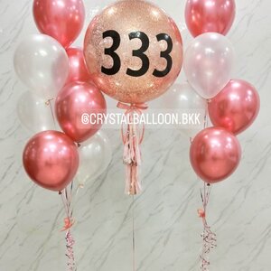 ลูกโป่ง แสดงความยินดี Bubble ขนาด 24" Theme ชมพูแชมเปญ พร้อม ช่อลูกโป่ง ช่อ 7 ลูก 2 ช่อ,ลูกโป่งใส ใส่กลิตเตอร์ พร้อมตกเเต่ง สามารถเปลี่ยนสีลูกโป่ง/เปลี่ยนข้อความ/เปลี่ยนขนาดได้