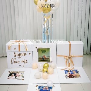 Happy Birthday Surprise Box กล่องเซอร์ไพรส์วันเกิด Bubble USA ขนาด 24" พร้อมตกแต่ง สามารถใส่รูปได้ 4 ใบ สามารถเปลี่ยนสีลูกโป่ง/เปลี่ยนข้อความได้