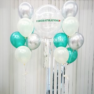 ลูกโป่ง แสดงความยินดี Bubble ขนาด 24" พร้อม ช่อลูกโป่ง ช่อ 7 ลูก 2 ช่อ พร้อมตกเเต่ง สามารถเปลี่ยนสีลูกโป่ง/เปลี่ยนข้อความ/เปลี่ยนขนาดได้