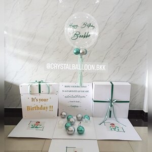 Happy Birthday Surprised Box Bubble 24" Theme สีเขียว พร้อมตกแต่ง สามารถใส่รูปได้ 4 รูป สามารถเปลี่ยนสีลูกโป่ง/เปลี่ยนข้อความได้