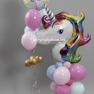 ลูกโป่งวันเกิดเด็ก ฟอยล์หัวยูนิคอร์น ตั้งฐาน 1 ชิ้น , ฟอยล์กลมยูนิคอร์น เป่าลอย 1 ชิ้น พร้อมลูกโป่งตกแต่ง , ลูกโป่งสามารถเปลี่ยนสีได้