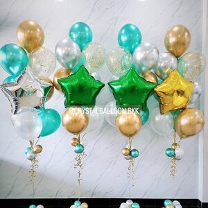 สั่ง ลูกโป่ง ประดับภายในงาน ช่อลูกโป่งฟอยล์ดาว ขนาด 24" ช่อ 10 ลูก 4 ช่อ พร้อมตกแต่ง สามารถเปลี่ยนสีลูกโป่ง/เปลี่ยนสี-ฟอยล์ตกแต่งได้