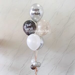 ลูกโป่ง วันเกิด ลูกโป่งช่อ 5 ลูก 1 ช่อ Theme ดำ - เงิน พร้อมตกเเต่ง สามารถเปลี่ยนสีลูกโป่ง/ข้อความสามารถเพิ่มได้