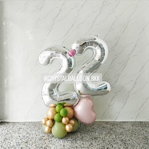 ลูกโป่ง วันเกิดเด็ก ฟอยล์ตัวเลข ขนาด 40" ตั้งฐาน 2 ชิ้น พร้อม ฟอยล์หัวใจ ขนาด 18" 1 ชิ้น พร้อมตกแต่ง สามารถเปลี่ยนสีลูกโป่ง/เปลี่ยนสี-ฟอยล์ตัวเลข/เปลี่ยนฟอยล์ตกแต่งได้