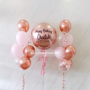ลูกโป่ง วันเกิด ลูกโป่งยาง ขนาด 24" สีโรสโกล พร้อม ช่อลูกโป่ง ช่อ 7 ลูก 2 ช่อ Theme โรสโกลด์ - ชมพู พร้อมตกเเต่ง สามารถเปลี่ยนสีลูกโป่ง/เปลี่ยนข้อความ/เปลี่ยนขนาดได้