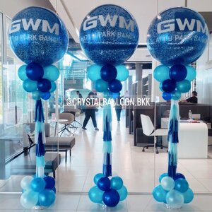 เสาลูกโป่ง เปิดงาน Bubble 36" Theme น้ำเงิน-ฟ้า 3 เสา พร้อมตกแต่ง สามารถเปลี่ยนสีลูกโป่ง/เปลี่ยนข้อความได้