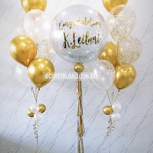 ลูกโป่ง แสดงความยินดี Bubble ขนาด 36" Theme เงิน-ทอง พร้อม ช่อลูกโป่ง ช่อ 7 ลูก 2 ช่อ,ลูกโป่งใส ใส่กลิตเตอร์ พร้อมตกเเต่ง สามารถเปลี่ยนสีลูกโป่ง/เปลี่ยนข้อความ/เปลี่ยนขนาดได้