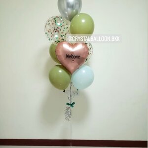ลูกโป่ง Welcome ช่อลูกโป่งฟอยล์หัวใจ ขนาด 18" ช่อ 10 ลูก 1 ช่อ พร้อมตกแต่ง ลูกโป่งใส ใส่ Confetti สามารถเปลี่ยนสีลูกโป่ง/เปลี่ยนข้อความ/เปลี่ยนสี-ฟอยล์ตกแต่งได้