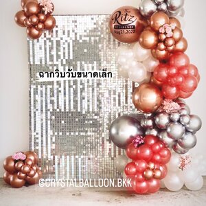 Organic Backdrop เปิดงาน Theme โรสโกล ฉากวิบวับสีเงิน ขนาด 1.5x2 พร้อมตกแต่ง สามารถเปลี่ยนสีลูกโป่ง/เปลี่ยนข้อความได้