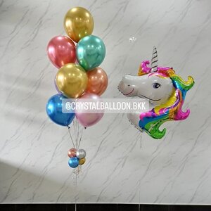 ลูกโป่ง วันเกิดเด็ก ช่อลูกโป่งสีโครเมี่ยม ช่อ 9 ลูก 1 ช่อ พร้อม ฟอยล์ Unicorn ใหญ่ 1 ชิ้น พร้อมตกแต่ง สามารถเปลี่ยนสีลูกโป่ง/เปลี่ยนฟอยล์ตกแต่งได้