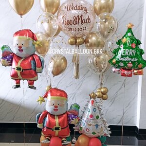 ลูกโป่ง Christmas Bubble ขนาด 24" สีแชมเปญ พร้อม ช่อลูกโป่ง 7 ลูก 2 ช่อ,ลูกโป่งใส ใส่ Confetti พร้อมตกแต่ง ฟอยล์ Christmas 4 ชิ้น สามารถเปลี่ยนสีลูกโป่ง/เปลี่ยนข้อความ/เปลี่ยนฟอยล์ตกแต่ง/เปลี่ยนขนาดได้