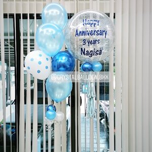 ลูกโป่ง วันครบรอบ Bubble ขนาด 24" Theme สีฟ้า พร้อม ช่อลูกโป่ง ช่อ 6 ลูก 1 ช่อ พร้อมตกเเต่ง สามารถเปลี่ยนสีลูกโป่ง/เปลี่ยนข้อความ/เปลี่ยนขนาดได้