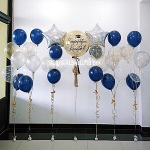 ลูกโป่ง รับปริญญา Bubble ขนาด 24" Theme Dark Blue-ทอง พร้อม ช่อลูกโป่ง ฟอยล์ดาว ขนาด 24" ช่อ 7 ลูก 2 ช่อ,ช่อลูกโป่ง ช่อ 5 ลูก 4 ช่อ,ลูกโป่งใส ลายดาว ใส่กลิตเตอร์ พร้อมตกเเต่ง สามารถเปลี่ยนสีลูกโป่ง/เปลี่ยนข้อความ/เปลี่ยนขนาด/เปลี่ยนสี-ฟอยล์ตกแต่