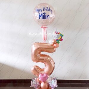 ลูกโป่ง วันเกิดเด็ก Bubble ขนาด 24" กลิตเตอร์สีโรสโกล พร้อม ฟอยล์ตัวเลข ขนาด 40" ตั้งฐาน 1 ชิ้น สีโรสโกล พร้อมตกแต่ง สามารถเปลี่ยนสีลูกโป่ง/้เปลี่ยนข้อความ/เปลี่ยนขนาดลูกโป่งได้