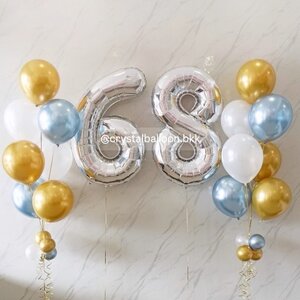 ลูกโป่ง วันเกิด ฟอยล์ตัวเลข ขนาด 40" 2 ชิ้น สีเงิน พร้อม ลูกโป่งช่อ 7 ลูก 2 ช่อ พร้อมตกแต่ง สามารถเปลี่ยนสีลูกโป่ง/เปลี่ยนสี-ฟอยล์ตัวเลข/เปลี่ยนสี-ฟอยล์ตกแต่งได้