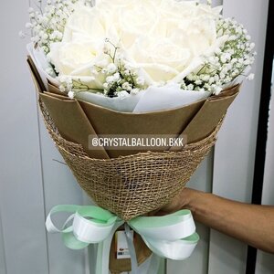 ช่อดอกกุหลาบขาวสด นำเข้า 1 ช่อ พร้อมตกแต่ง สามารถเปลี่ยนสีได้