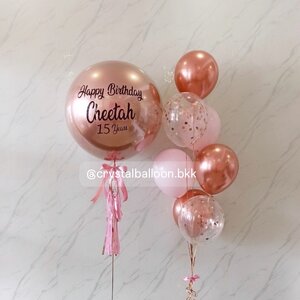 ลูกโป่ง วันเกิด ลูกโป่งยาง ขนาด 24" สีโรสโกล พร้อม ช่อลูกโป่ง ช่อ 7 ลูก 1 ช่อ Theme โรสโกลด์ - ชมพู พร้อมตกเเต่ง สามารถเปลี่ยนสีลูกโป่ง/เปลี่ยนข้อความ/เปลี่ยนขนาดได้