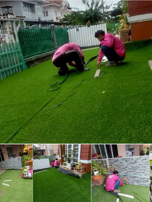 รีวิวงานติดตั้งหญ้าเทียม 2 CM เกรด A Plus รุ่น H2-A(15/3)