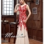 พร้อมเช่า ชุดราตรียาว สีแดง แบบแขนกุด ลายลูกไม้ ทรงหางปลาแต่งผ้าตาข่าย (เชือกผูกหลัง)