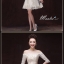 พร้อมเช่า ชุดราตรีสั้น แบบปาดไหล่ ตัวชุดลูกไม้ปักดิ้น กระโปรงตาข่าย สีครีม Champagne