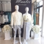 เช่า ชุดไทย ชุดเพื่อนเจ้าสาว ชุดไทยผ้าถุงสีเทาเงิน สไบเรียบ สีงาช้าง