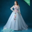 พร้อมเช่า ชุดแฟนซี ชุดราตรียาว สีขาว แขนยาว แต่งดอก Fairy สไตล์เจ้าหญิง กระโปรงพองสวย เชือกผูกหลัง