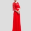 พร้อมเช่า ชุดราตรียาว สีเหลืองอ่อน แขนสามส่วน แต่งลูกไม้ จับเดรปทรงนาฬิกาทราย (L-3XL)