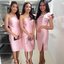 พร้อมเช่า ราตรีสั้น ไหล่เดียว ชุดเดรสเดรสเนื้อไหม ทรงเข้ารูป แต่งระบาย สีชมพู