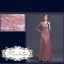 พร้อมเช่า ชุดราตรียาว แบบปาดไหล่ สีชมพูNude ผ้าซาติน แต่งลูกไม้ (เชือกผูกหลัง)