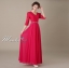 พร้อมเช่า ชุดราตรียาว สีชมพู บานเย็น ไซส์ใหญ่ แขนสามส่วน แต่งลูกไม้ กระโปรงผ้าชีฟอง เอวแต่งเพชร มีไซส์ XL - 3XL