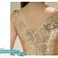 พร้อมเช่า ชุดราตรียาว แขนกุด สี Rose Gold แต่งเลื่อมทั้งตัว จับจีบช่วงเอว สวยหรู (ซิปหลัง)