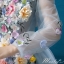พร้อมเช่า ชุดแฟนซี ชุดราตรียาว สีขาว แขนยาว แต่งดอก Fairy สไตล์เจ้าหญิง กระโปรงพองสวย เชือกผูกหลัง