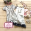 ชุดเดรส Set 2 ชิ้น เสื้อลายดาวสีน้ำเงิน ชายเสื้อเว้า S (พร้อมสร้อยคอ)