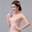 พร้อมเช่า ชุดราตรียาว สีชมพู แบบเรียบหรู แต่งลูกไม้เซาะดอก ปักลูกปัดมุก