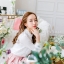 RenaChris ต่างหูเซลลูโลสดอกไม้ขาว ( White )
