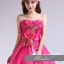 พร้อมเช่า ชุดแฟนซี ชุดราตรี เกาะอก สีชมพู Hot pink แต่งช่อดอกไม้ช่วงหน้าอก